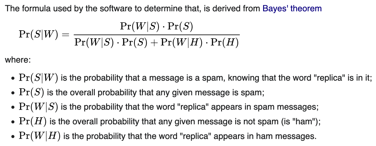 Naive Bayes Classifier Formula taken from Wikipedia